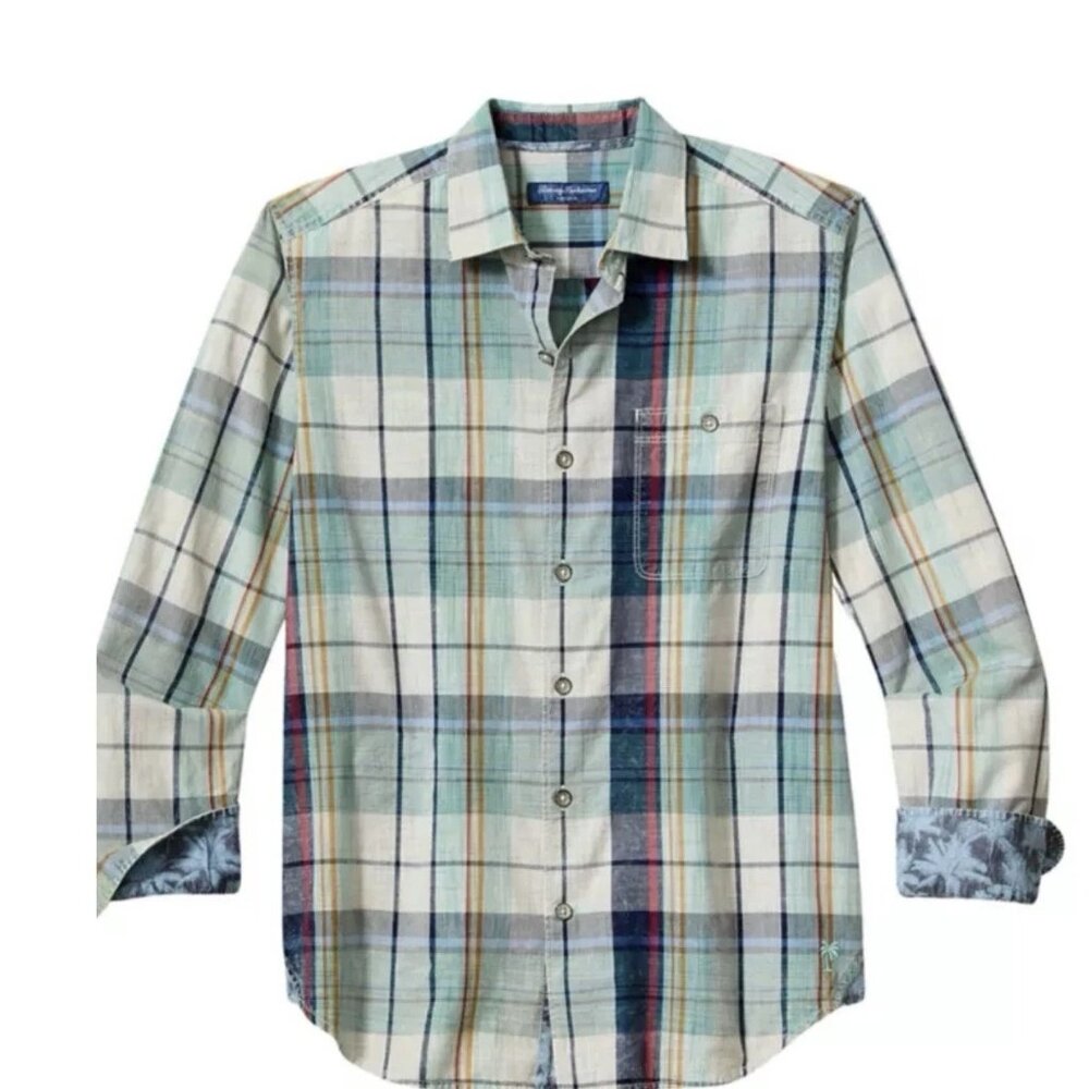 Tommy Bahama Tortola Sunwash Check Plaid Shirt 4XLT Big & Tall Azul Mar Cotton